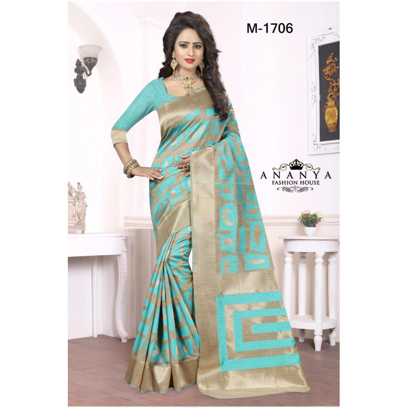Incredible Blue-Grey Georgette Saree with Blue Blouse