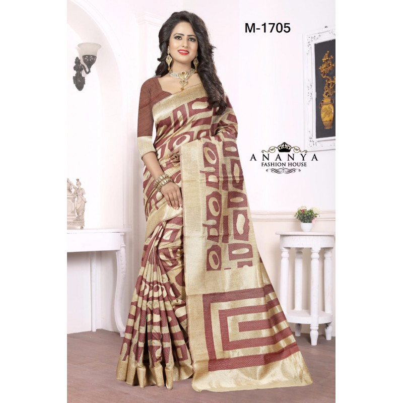 Magnificient Maroon-Gold Georgette Saree with Maroon Blouse