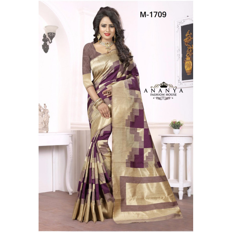 Melodic Purple-Gold Georgette Saree with Purple Blouse