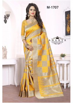 Plushy Yellow-Gold Georgette Saree with Yellow Blouse