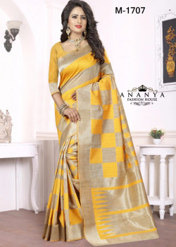 Plushy Yellow-Gold Georgette Saree with Yellow Blouse