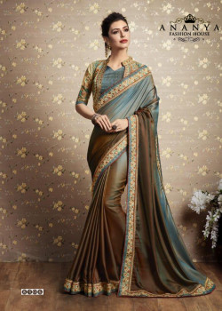 Adorable Grey-Silver Two Tone Silk Saree with Grey-Silver Blouse