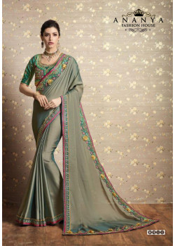 Charming Grey Two Tone Silk Saree with Green Blouse