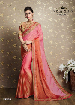 Enigmatic Pink Chiffon-Georgette Saree with Green Blouse
