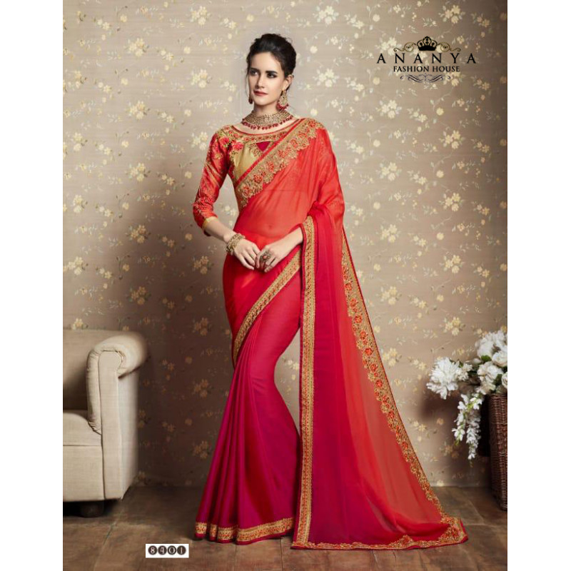 Incredible Red Fancy Georgette Saree with Red Blouse
