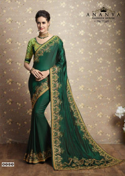 Melodic Dark Green Two tone Silk Saree with Light Green Blouse