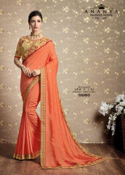Melodic Orange Vichitra Silk Saree with Yellow Blouse