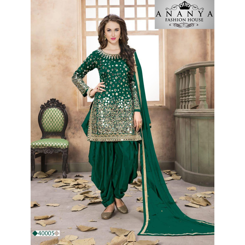 Incredible Green Santoon-Satin Salwar kameez