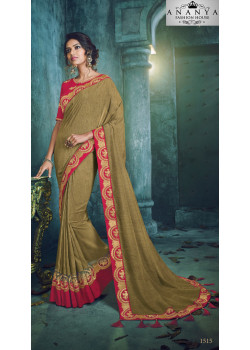 Enigmatic Green Georgette Saree with Pink Blouse