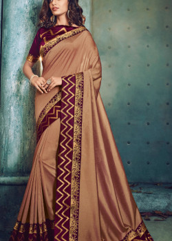 Charming Brown Georgette Saree with Maroon Blouse
