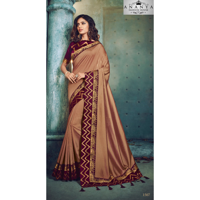 Charming Brown Georgette Saree with Maroon Blouse