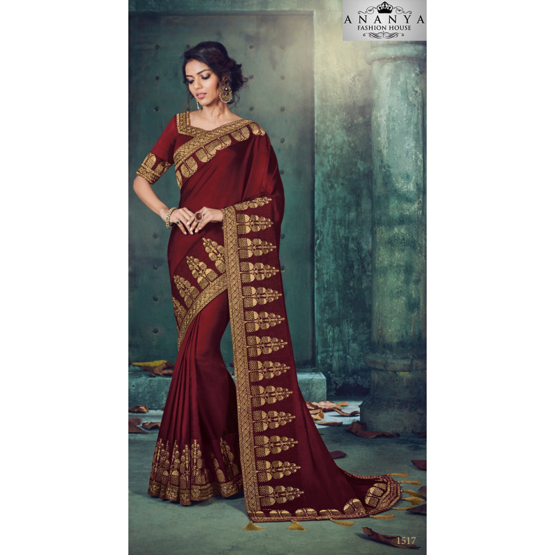 Classic Maroon Georgette Saree with Maroon Blouse