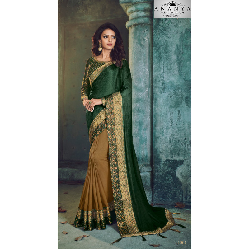 Classic Yellow Georgette Saree with Green Blouse