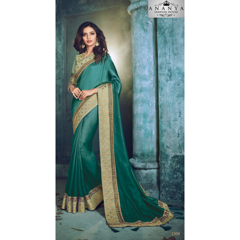 Divine Blue Georgette Saree with Green Blouse
