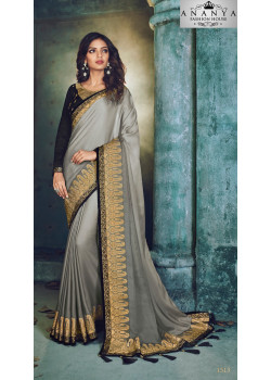 Incredible Silver Georgette Saree with Black Blouse