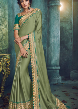 Magnificient Green Georgette Saree with Green Blouse
