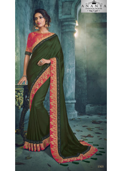 Trendy Green Georgette Saree with Pink Blouse