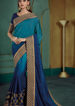Adorable Blue Georgette Saree with Blue Blouse