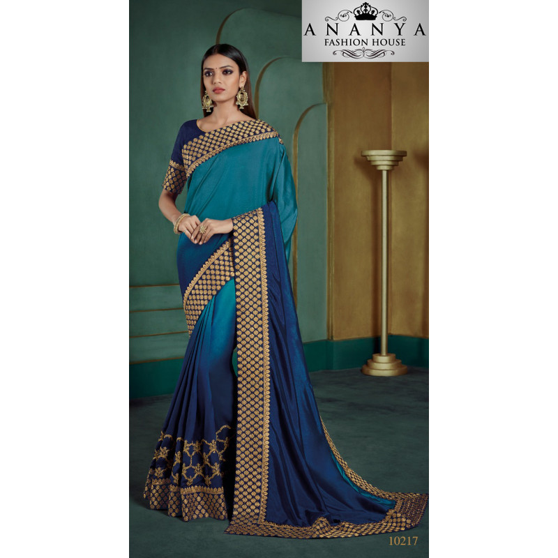 Adorable Blue Georgette Saree with Blue Blouse