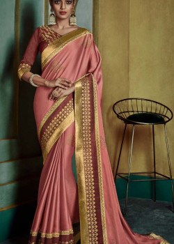 Charming Pink Georgette Saree with Maroon Blouse