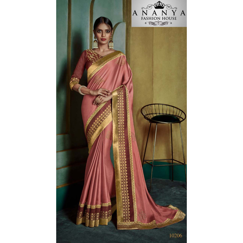 Charming Pink Georgette Saree with Maroon Blouse