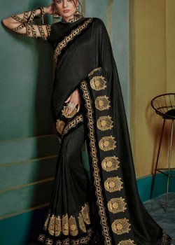 Dazzling Black Georgette Saree with Black Blouse