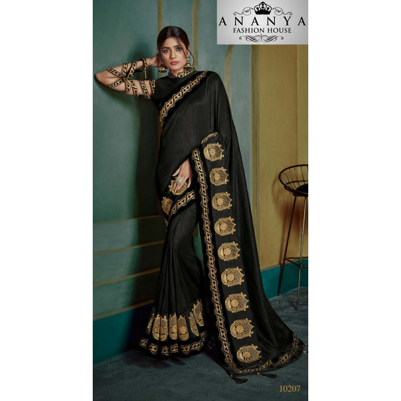 Dazzling Black Georgette Saree with Black Blouse