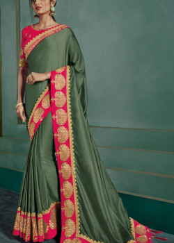 Divine Green Georgette Saree with Pink Blouse