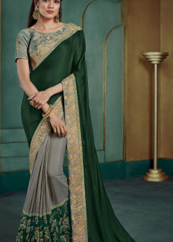Enigmatic Grey Georgette Saree with Blue Blouse