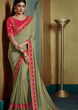 Incredible Light Green Georgette Saree with Pink Blouse