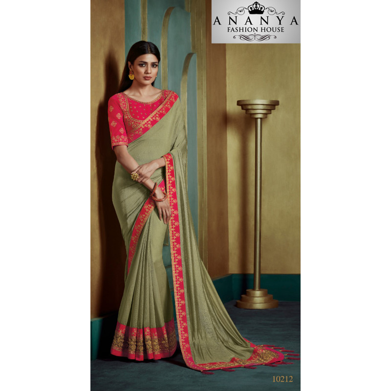 Incredible Light Green Georgette Saree with Pink Blouse