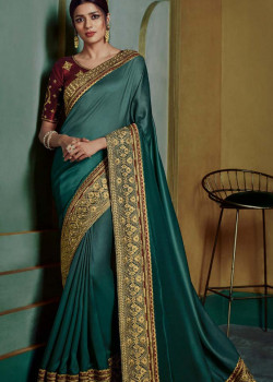 Melodic Dark Green Georgette Saree with Maroon Blouse