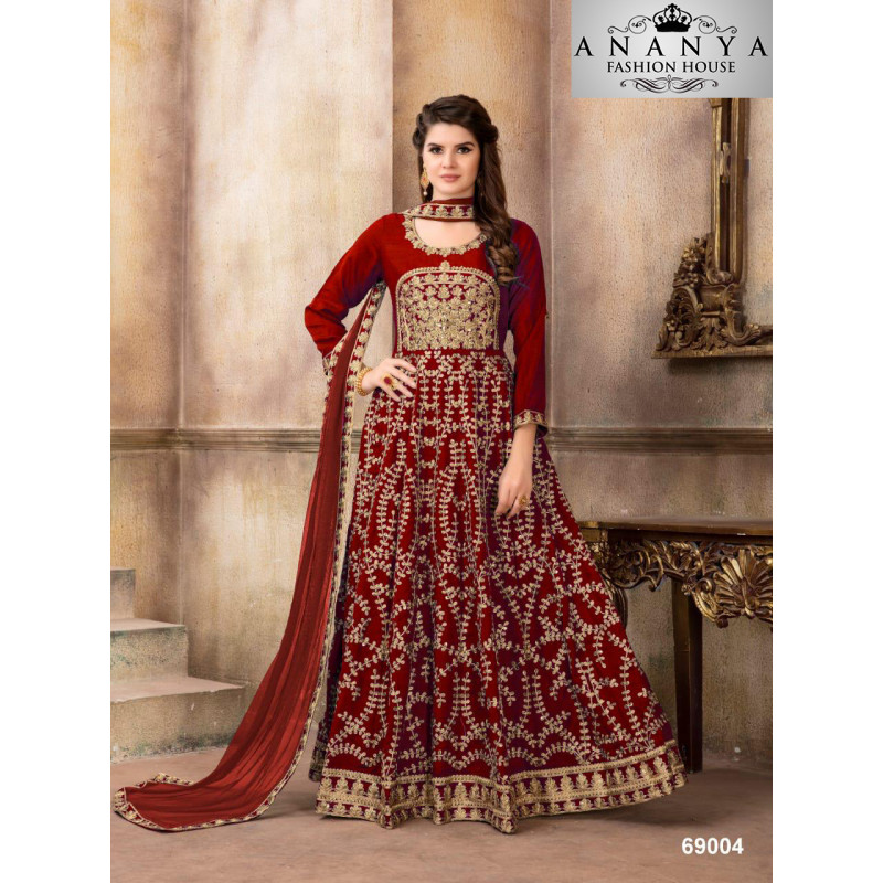 Incredible Red Art Silk Salwar kameez