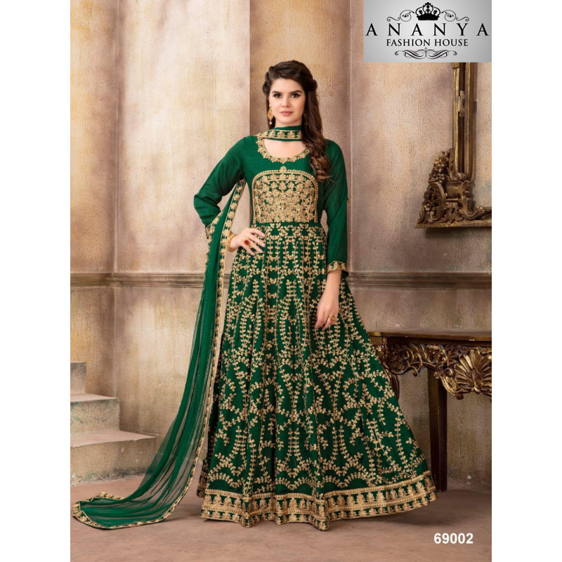 Plushy Green Art Silk Salwar kameez