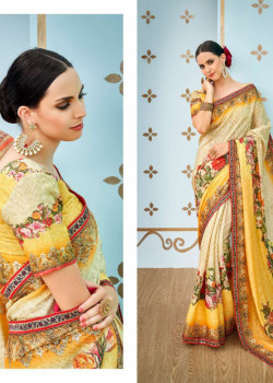 Melodic Yellow-White Banarasi Silk Saree with Yellow-White Blouse