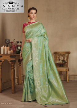 Classic Green Banarasi Silk Saree with Pink Blouse