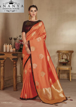 Incredible Orange Banarasi Silk Saree with Black Blouse
