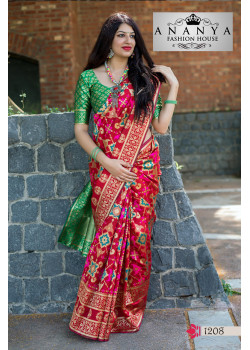 Classic Multicolor Banarasi Silk Saree with Green Blouse