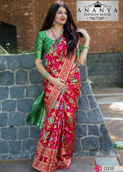 Classic Multicolor Banarasi Silk Saree with Green Blouse