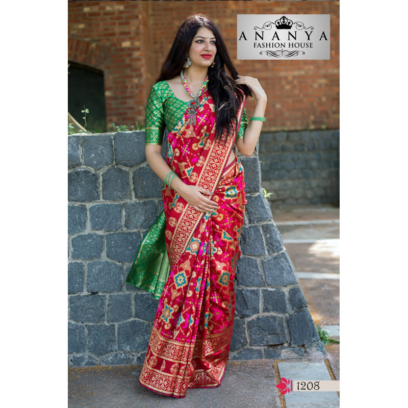 Classic Multicolor Banarasi Silk Saree with Green Blouse
