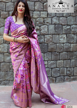 Gorgeous Purple Banarasi Silk Saree with Purple Blouse