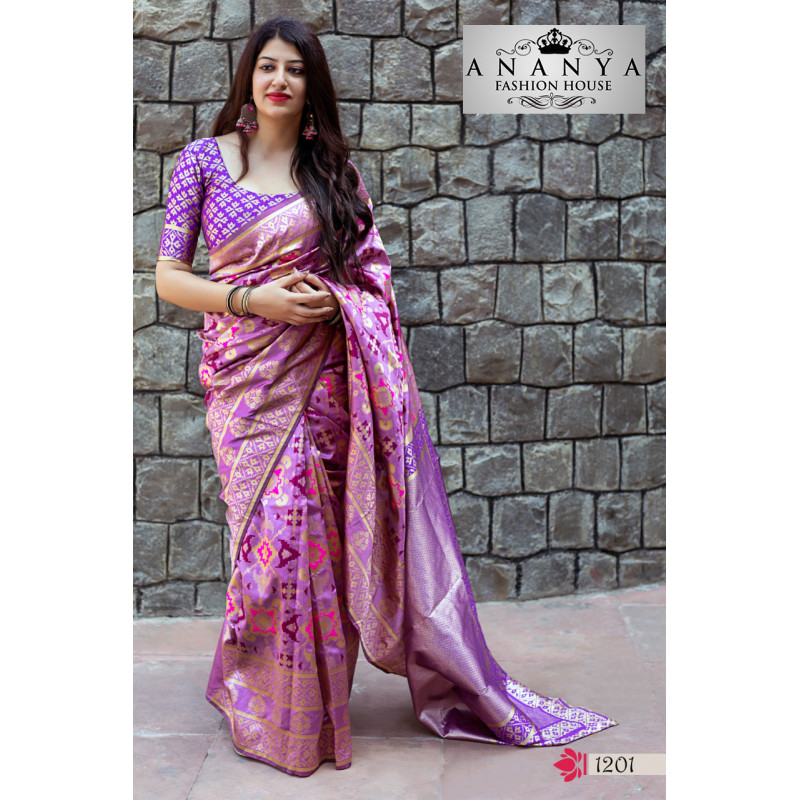 Gorgeous Purple Banarasi Silk Saree with Purple Blouse