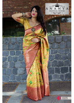 Magnificient Yellow Banarasi Silk Saree with Yellow Blouse