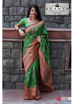 Plushy Green Banarasi Silk Saree with Green Blouse
