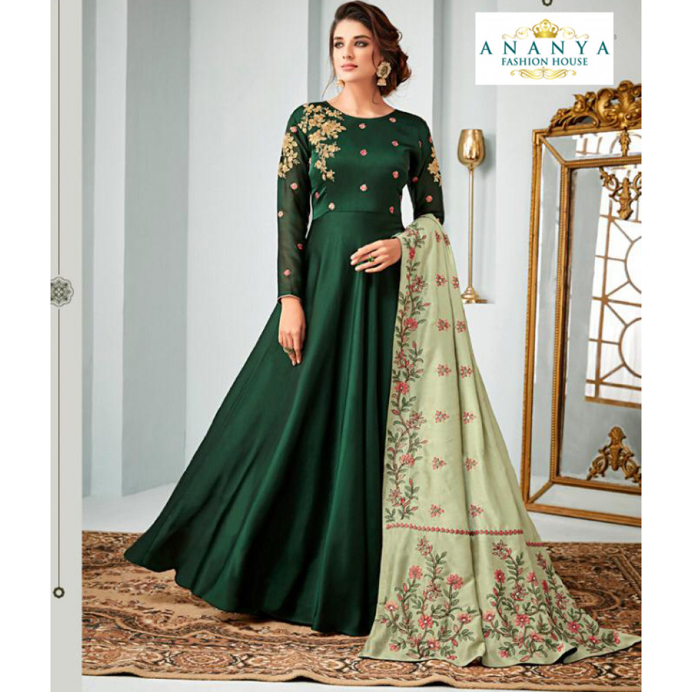 Buy Salwar Suits - Green Georgette Embroidered Eid Salwar Kameez At Hatkay