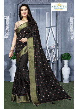 Enigmatic Black Silk Saree with Beige Blouse