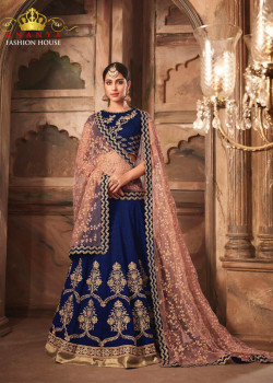 Plushy Dark Blue color Banarasi Silk - Santoon Designer Lehenga
