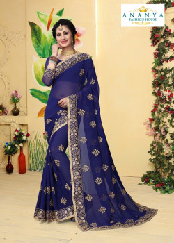 Enigmatic Dark Blue Georgette Saree with Dark Blue Blouse