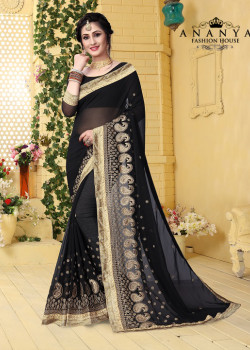 Charming Black Georgette Saree with Black Blouse