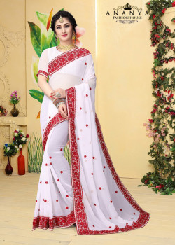 Classic White Georgette Saree with White Blouse